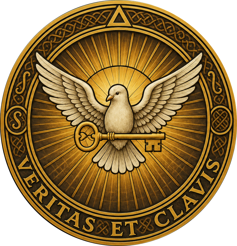The NetworkCrypt seal: a dove holding a key before a sunburst, ringed by the motto Veritas et Clavis.